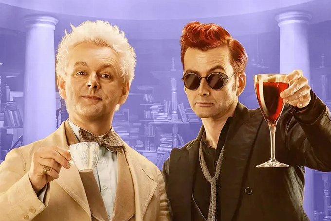 Images of Aziraphale and Crowley