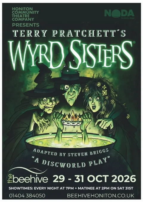 Poster for Wyrd Sisters performed by Honiton Community Theatre Company