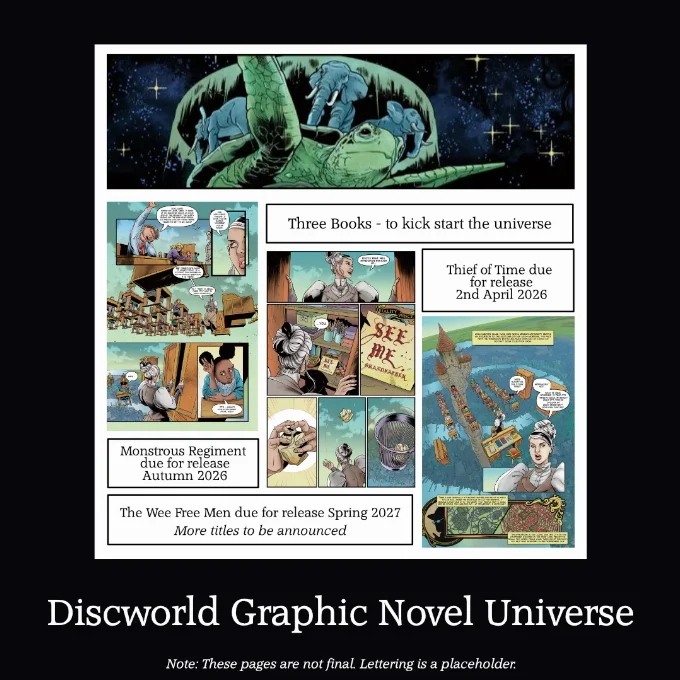 Discworld Graphic Novel Universe - images of three pages from Thief of Time