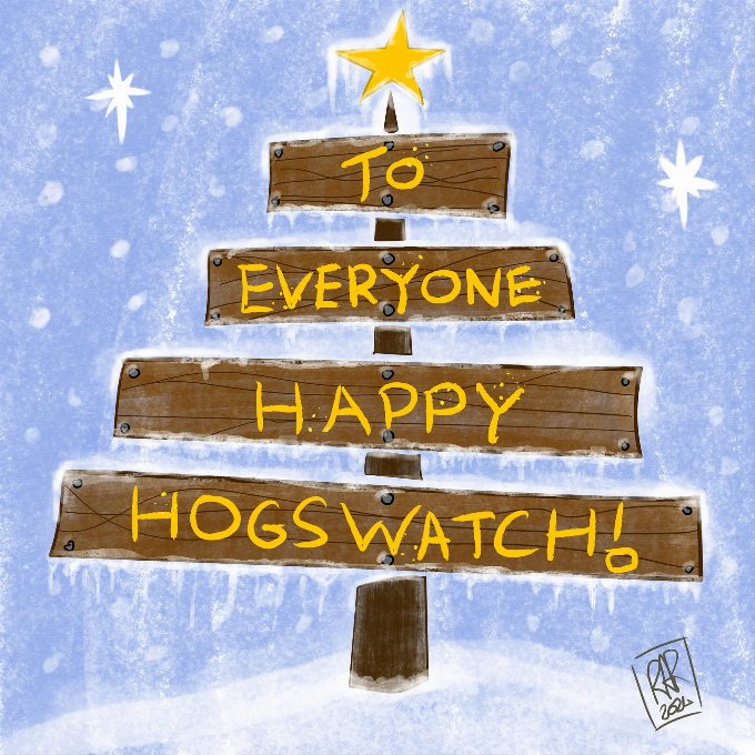 Image showing a stylised Hogswatch Tree with each word on a separate wooden plank