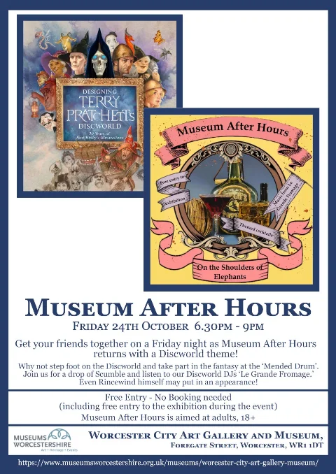 Worcester Museum After Hours Poster Poster for the Museum After Hours event - have a drink in the Mended Drum - Friday 24th October 2025